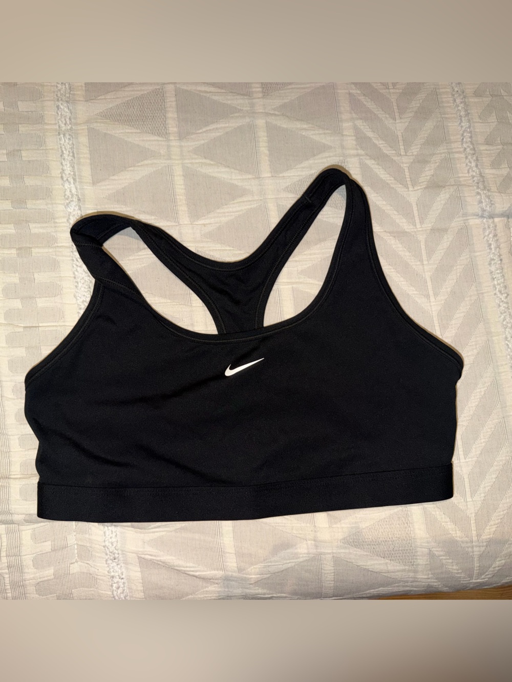 Nike Black Racerback Sports Bra with White Swoosh- Large